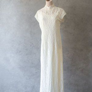 Florencia ivory vintage high neck lace wedding dress with cape, size L/XL